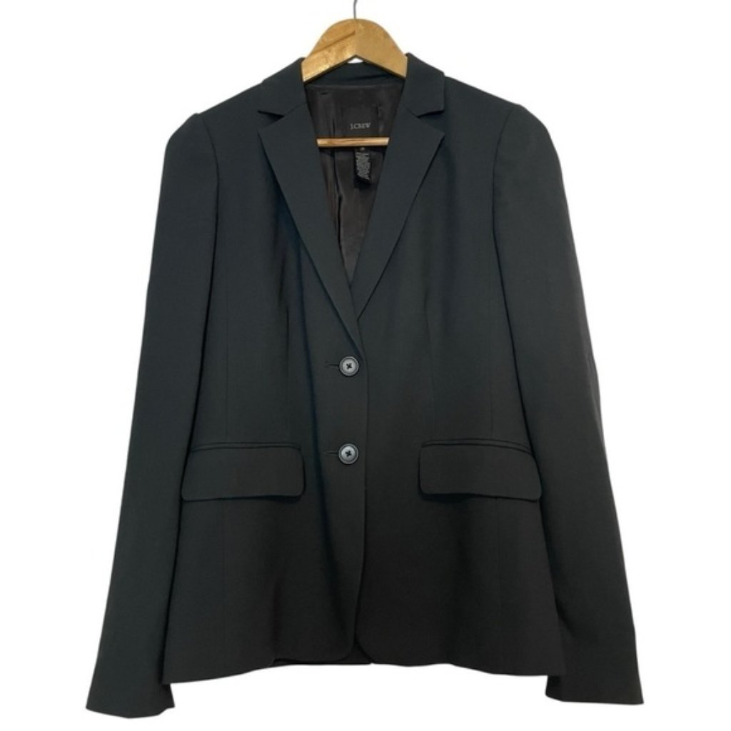 J Crew Women 100 Wool Blazer Dark Grey Classic Crepe 2 Buttons Size 2 Tall